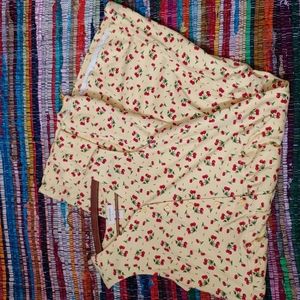 Yellow cherry print button down sleeveless cotton maxi dress